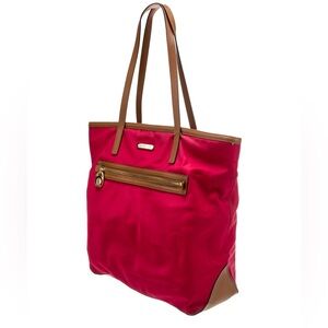 Michael Kors - Red and Brown nylon Tote with Durable Fabric and Leather Accents